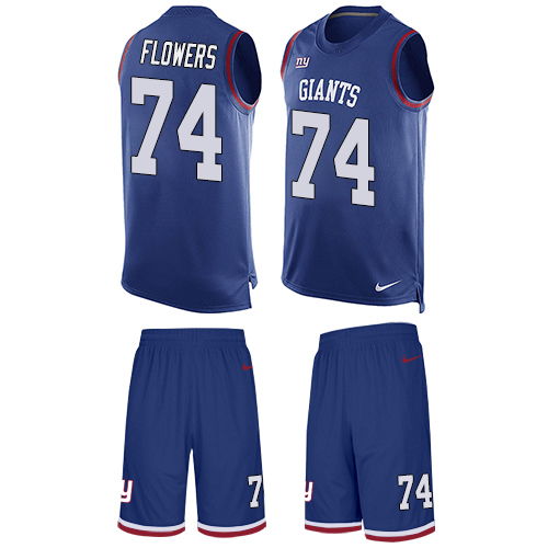 Men's Limited Ereck Flowers Nike Jersey Royal Blue - #74 Tank Top Suit NFL New York Giants